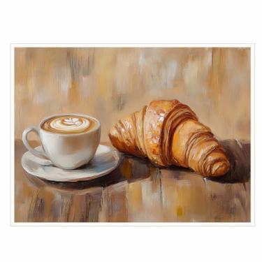 Imagem de Arte de parede em tela de café e pão - decoração de cozinha vintage, arte de cafeteria de fazenda - Impressão aconchegante de café da manhã para sala de jantar, padaria e casa - Pronto para pendurar