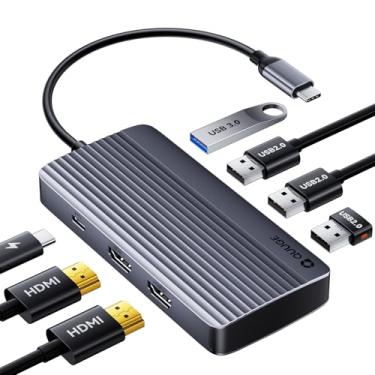 Imagem de QUUGE Estação de ancoragem Dual Monitor 2 HDMI, hub USB C 7 em 1 com HDMI duplo 4K, carregamento PD, 5Gbps USB 3.0, 3 USB2.0, estação de ancoragem USB C para MacBook Pro/Dell