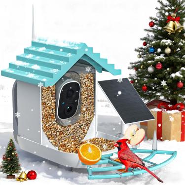 Imagem de Alimentador inteligente de pássaros com câmera movida a energia solar e identificação de pássaros AI, câmera WiFi de 2,4 GHz, alimentador de pássaros de vídeo ao vivo HD 1080p, alertas de chegada