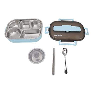 Imagem de Domary Lancheira Térmica de Aço Inoxidável Com Cinco Compartimentos, Caixa à Prova de Vazamento para Adultos, Tigela de Sopa, Pauzinhos, Colher (Azul)