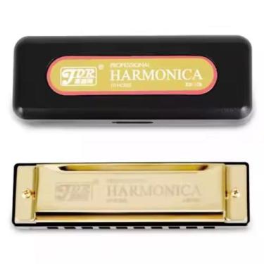 Imagem de Gaita De Boca Diatônica 10 Furos 20 Vozes Harmônica JDR, Dourado