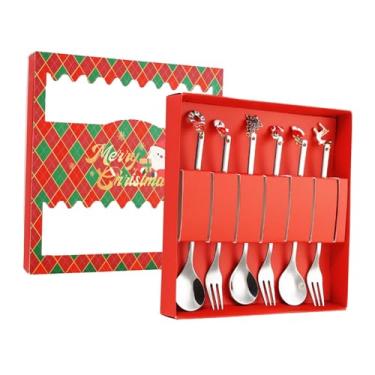 Imagem de Generic Garfos e colheres para talheres criativos de Natal Conjuntos de talheres para presente Colher de sobremesa versátil Conjunto de de Natal para, Prata 6 Peças