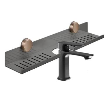 Imagem de Prateleira sobre a torneira para banheiro | Prateleira de parede para banheiro | Organizador removível de aço carbono com ventosa para exibição de perfume, lavanderia, cozinha, vaso sanitário