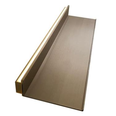 Imagem de Prateleira flutuante de liga de alumínio, prateleiras emissoras de luz de dupla face, prateleira de parede criativa, prateleiras de parede flutuantes, luz LED iluminada embutida e transformador (ouro