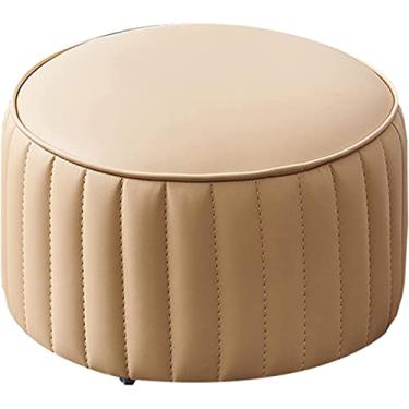 Imagem de Banqueta para pés otomana redonda estofada, de couro PU, assento de sofá, confortável, de alta elasticidade, moldura de madeira maciça, adequado para sofá, mesa, sala de estar