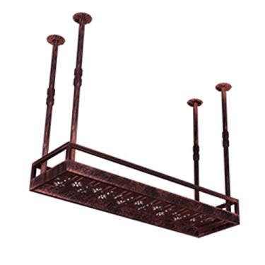 Imagem de Prateleira suspensa de bronze para garrafa de vinho, prateleira de garrafa de vinho, barra de teto, suporte de garrafa de vinho e vidro, suporte de garrafa de vinho e vidro, ajustável alto (30-60 cm