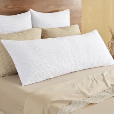 Imagem de PHF Fronha de travesseiro 100% algodão waffle com zíper, 1 pacote com 50,8 cm x 137,2 cm, capa de travesseiro macia e respirável, sem enchimento, capa de travesseiro de tecido waffle para cama, branca