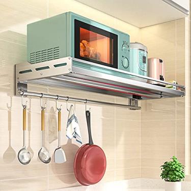 Imagem de Suporte de prateleira de aço inoxidável para armazenamento de microondas, suporte de forno, suporte de forno, suporte de forno, suporte de forno com 5 ganchos, organizador de armazenamento de cozinha