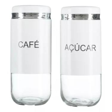 Imagem de Potes Porta Mantimento Conjunto Para Café e Açúcar Com 2 Peças Cantinho do Café 20X8,5X8,5CM(Branco)