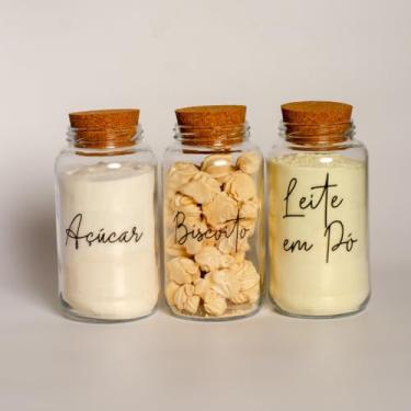 Imagem de Pote de armazenamento cafe Kit Cantinho do Café - ESCOLHA SEU KIT - Potes de Vidro 830 ml com Tampa de Cortiça(Açúcar - Biscoito - Leite pó)