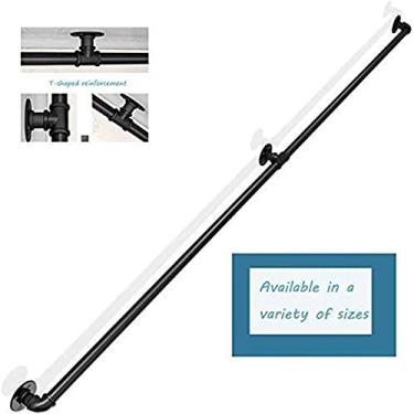 Imagem de Escadas de corrimão para ambientes internos e externos - corrimãos de escadas para idosos com deficiência para crianças com deficiência, metal preto, ferro forjado, suporte externo de parede (3 m