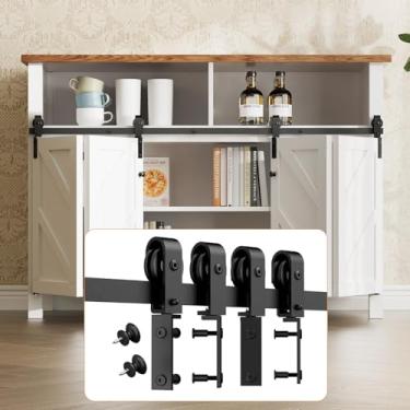 Imagem de Kit de ferragens para porta de celeiro deslizante dobrável de 1,8 m atualizado para 4 portas, fácil instalação, deslize suavemente silenciosamente, kit de trilhos de ferragens para porta de celeiro de