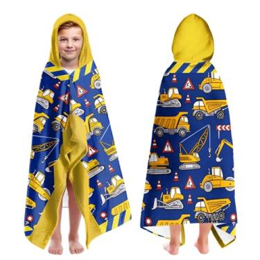 Imagem de Toalhas de praia com capuz para meninos com estampa de veículo de engenharia para crianças de 4 a 8 anos, toalhas de banho com capuz para crianças adolescentes meninos 76.2 cm x 127.0 cm toalhas
