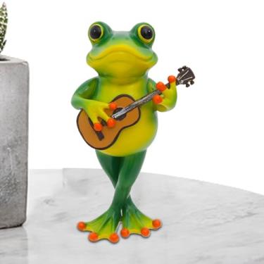 Imagem de Estátuas de sapo de jardim, escultura de paisagem de resina | Decoração de escultura de sapo musical para varanda, pátio, pátio, decoração de quintal, ornamento de estatueta