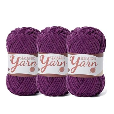 Imagem de Pacote com 3 fios de veludo fofo para crochê, cobertor de bebê para crochê macio, 150 g (196,8 jardas) Amigurumi, fios de crochê de chenille, fios de quebra-cabeça para artesanato de tecelagem de
