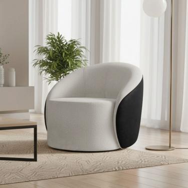 Imagem de Poltrona Sala Orgânica Lua Giratória Sintético PU Preto/Bouclê D03 - D`Rossi