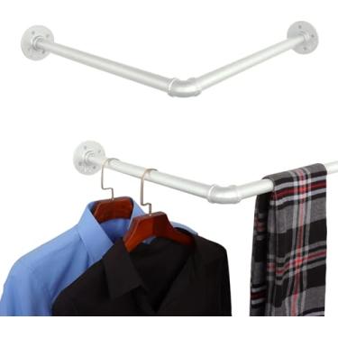 Imagem de AddGrace Rack de roupas de tubo industrial de ferro montado na parede de canto reto com parafusos, exibição de armazenamento doméstico DIY (branco) 46 cm