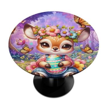 Imagem de hongjinglin Toalha de mesa redonda com borda elástica de Páscoa, toalha de mesa redonda limpável para ambientes internos e externos, pátio, jantar, cozinha, festival, decoração para mesas de 101 a 111