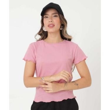 Imagem de Blusa Feminina Canelada Manga Curta Marisa-06038, Rosa, G