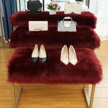 Imagem de Caminho de mesa de pelúcia de pele sintética tapete de pele de carneiro peludo decorativo para sala de estar tapetes macios decoração de janela de casa de luxo vinho 51 x 122 cm