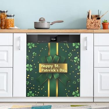 Imagem de ATTX Capa de ímã de máquina de lavar louça fita dourada Dia de São Patrício, 58,4 cm C x 66 cm A decoração da capa da máquina de lavar louça, decalques de armário doméstico eletrodomésticos adesivos
