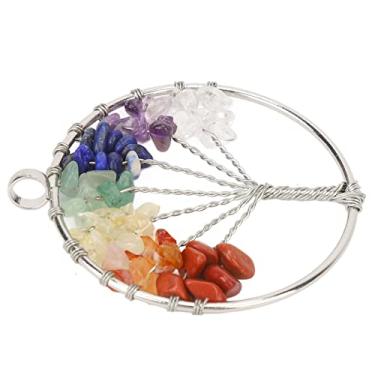 Imagem de ZJchao Pingente árvore da Vida de Pedra Natural Colorida, Joias Elegantes Artesanais para Mulheres, Meninas, Presente de Dia das Mães, Pedra Natural Multicolorida
