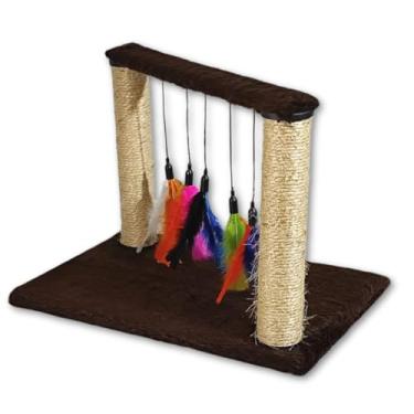 Imagem de Brinquedo Para Gatos Arranhador Poste Duplo Sisal Interativo (Marrom)