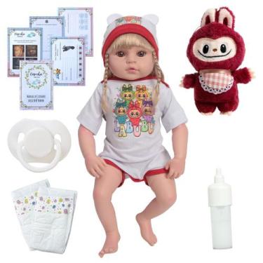Imagem de Bebe Reborn Boneca De Silicone Loira Com Labubu Itens - Cegonha Reborn