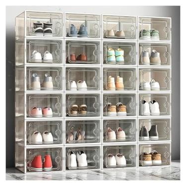 Imagem de SPXMQSS Caixas de armazenamento de sapatos, organizadores de plástico transparente, empilháveis, pacote com 12/24, suportes para sapatos, caixas organizadoras de brinquedos para entrada, armário