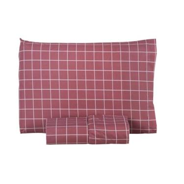 Imagem de Jogo de Cama Solteiro Coleção Grid – Padrão Quadriculado Minimalista – Tecido 200 Fios Misto Algodão Respirável e Resistente (Rosê Escuro)