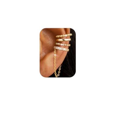 Imagem de Florideco 4 peças de brincos de orelha sem piercing para mulheres, brincos delicados banhados a ouro 14 quilates para cartilagem, hipoalergênicos, brincos falsos para orelhas não perfuradas, Latão