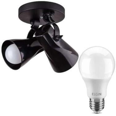 Imagem de Kit Spot Octa Duplo E27 Abs Preto + 2 Lâmpada 9W Led 6500K - Startec