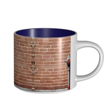 Imagem de ZERAOKE Fundo de parede de tijolo industrial - Caneca grande de cerâmica impressa para café, capacidade grande para escritório e casa, pode ser lavada na lava-louças, design com alça em C.