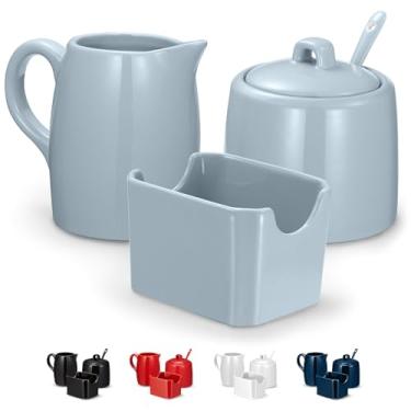 Imagem de Kook Conjunto de açúcar e creme, 3 peças, jarra, açucareiro com tampa e colher, suporte para adoçante, azul casper