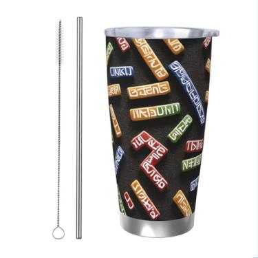 Imagem de Zeraoke Caneca de aço inoxidável com tampa de canudo de 590 ml com estampa de barra em formato de runa, caneca de canudo de carro, mantém as bebidas frias para escritório, casa, funciona muito bem