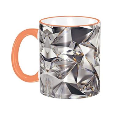 Imagem de Ourdovi Copo de café expresso de cerâmica com padrão de cristal de diamante abstrato com glitter, caneca de cerâmica revestida DIY, para café, sopa, chá, leite, latte, cacau quente, colorido divertido
