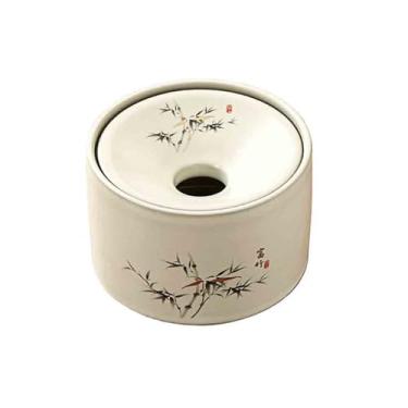 Imagem de Cinzeiro Cinzeiro de cerâmica em formato funil, ideal para uso doméstico, sala estar, à prova poeira e vento, com tampa. Redondo, para mesas escritório