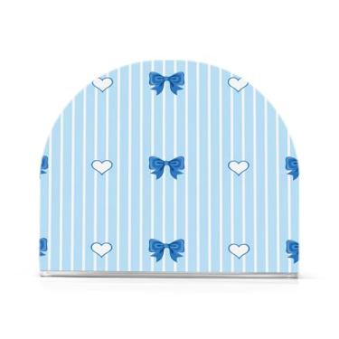 Imagem de Qilmy Suporte de guardanapo, porta-guardanapos de gravata borboleta azul para mesas cozinha restaurante decoração de casa, suporte decorativo moderno para guardanapos de coquetel de papel de jantar