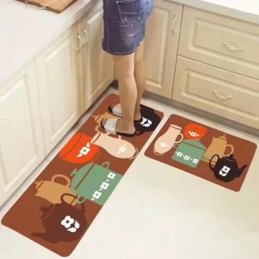 Imagem de Tapete para Cozinha Passadeira Kit 2 Peças Belga Emborrachada Antiderrapante – Estilo e Segurança para Seus Pisos(Kit Passadeira Chaleiras)