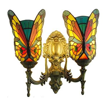 Imagem de (9 Variações) Arandela de Parede Estilo Tiffany com Borboletas, Vitral, 2 Braços, Estilo Vintage Europeu, para Corredor, Quarto e Sala de Estar, 110V-220V, A