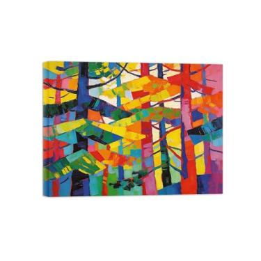 Imagem de BMZFYBS Pintura abstrata de parede - árvore florestal colorida 4 - impressão em tela de decoração moderna para sala de estar pronta para pendurar tela emoldurada 60x80cm24x31in