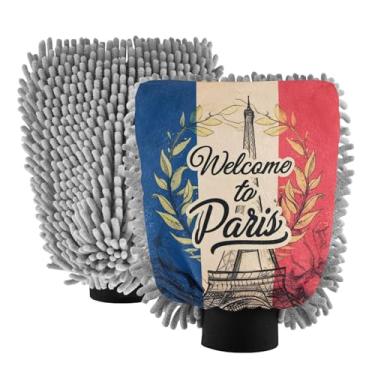 Imagem de STAYTOP Luvas de lavagem de carro da Torre Eiffel de Paris, 2 peças, luvas de microfibra de chenille, sem arranhões, panos de esponja de lavagem ultra absorventes para carros, limpeza doméstica - G