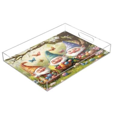 Imagem de STAYTOP Bandeja de servir de acrílico de gnomo fofo da Páscoa, 15,7 x 11,20 cm, bandejas decorativas à prova de derramamento, organizador de bancada para café da manhã, chá, comida, maquiagem