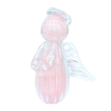 Imagem de Artigo Enfeite Mini Anjo Uriel Cristal Murano Jade Rosa 8cm Religioso Decorativo Feito à Mão Delicado