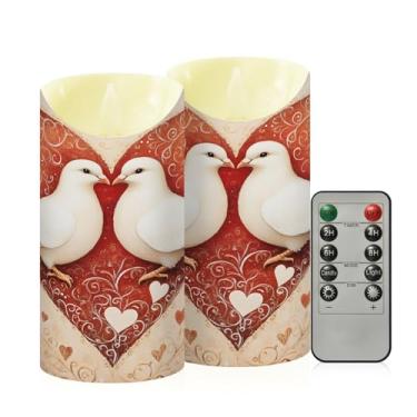 Imagem de Wassud Pacote com 2 velas sem chama com duas pombas brancas com controle remoto, velas realistas cintilantes com temporizador, velas decorativas para Natal, casamento, festa, decoração de casa média