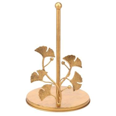 Imagem de Suporte de toalha de papel dourado, organizador de armazenamento de toalha de papel Ginkgo, 18 x 28 cm, suporte de rolo de papel em pé, suporte de papel de bancada, dispensador de toalhas para cozinha