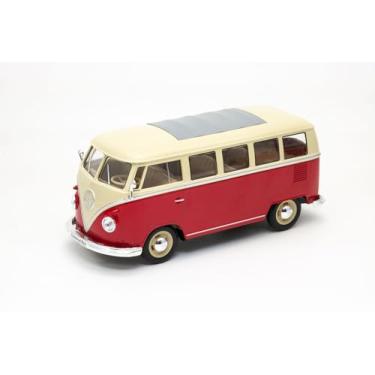 Imagem de OPO 10 - Welly 1/24 Scale Model car, Compatible with Volkswagen T1 Bus 1963 Two-Tone Cream and red - VW - 22095-Red
