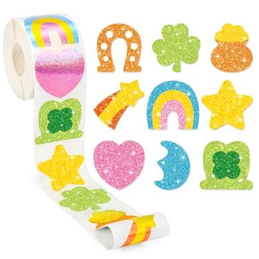 Imagem de Whaline St. Patrick's Day Stickers Roll Laser Seal Stickers Funny Cartoon Lucky Charm Waterproof Self-Adhesive Decals for Irish Holiday Envelope Journal Decor, 500 Pcs