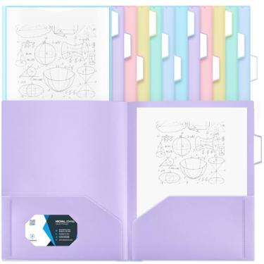 Imagem de Fuutreo 12 pastas pastéis de plástico a granel com 2 bolsos e abas cortadas de 1/3 para papel tamanho carta com etiquetas coloridas para material organizador de escritório escolar