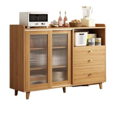 Imagem de hezhuhe2258 Aparador de sala de jantar com porta dupla de madeira e vidro para sala de estar e armazenamento de cozinha com gavetas de 120 cm